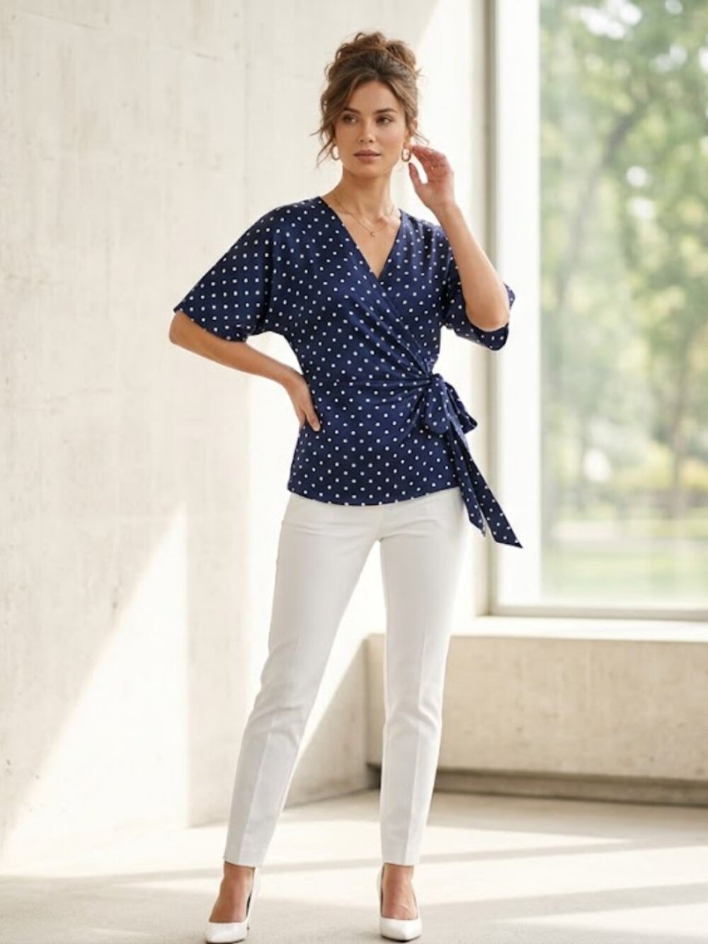 7th Avenue Design Studio Gorgeous Short Sleeve Blouse Shirt Top